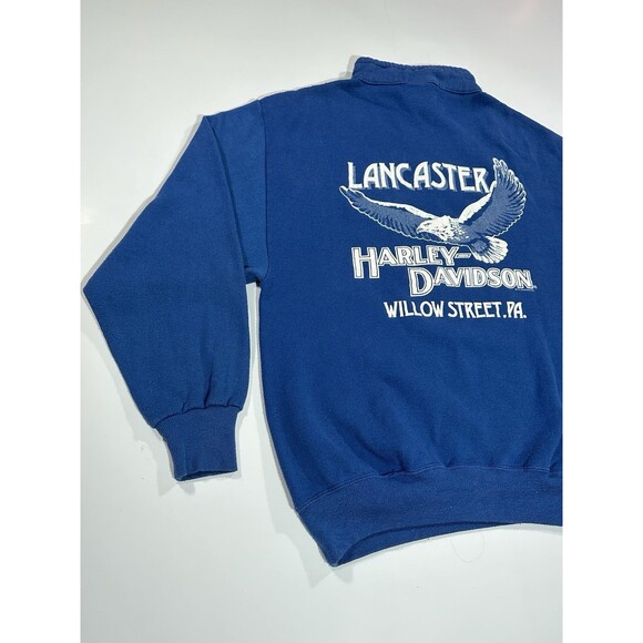 Vintage Harley Davidson 90s Quarter Zip Crewneck Blue Large Sweatshirt Milwaukee - Picture 12 of 15